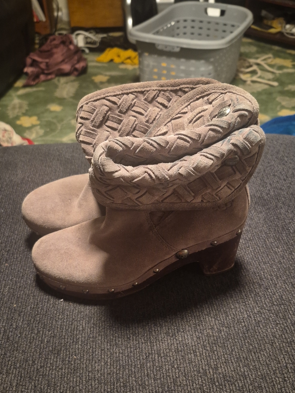 UGG Taupe Suede Fold-Over Cuff Ankle Boots